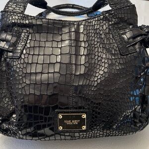 Nine West Black Croc Vegan Leather Shoulder Bag Purse